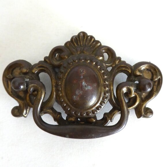 VINTAGE DRAWER HANDLE PULL BRASS HARDWARE SET - Picture 5 of 15